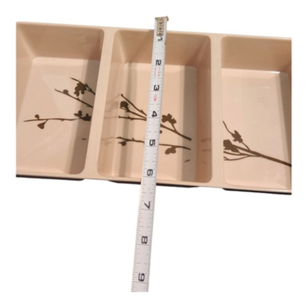 Melamine 3 Section Divided Serving Tray Cream Brown Botanical Branch‎ 12x6x2 - Picture 5 of 6